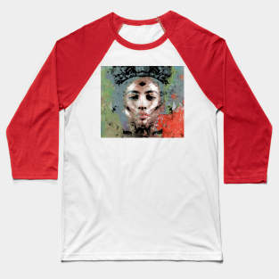 Beautiful girl face, ovarlay with some shapes. Gray, red. Interesting. Baseball T-Shirt